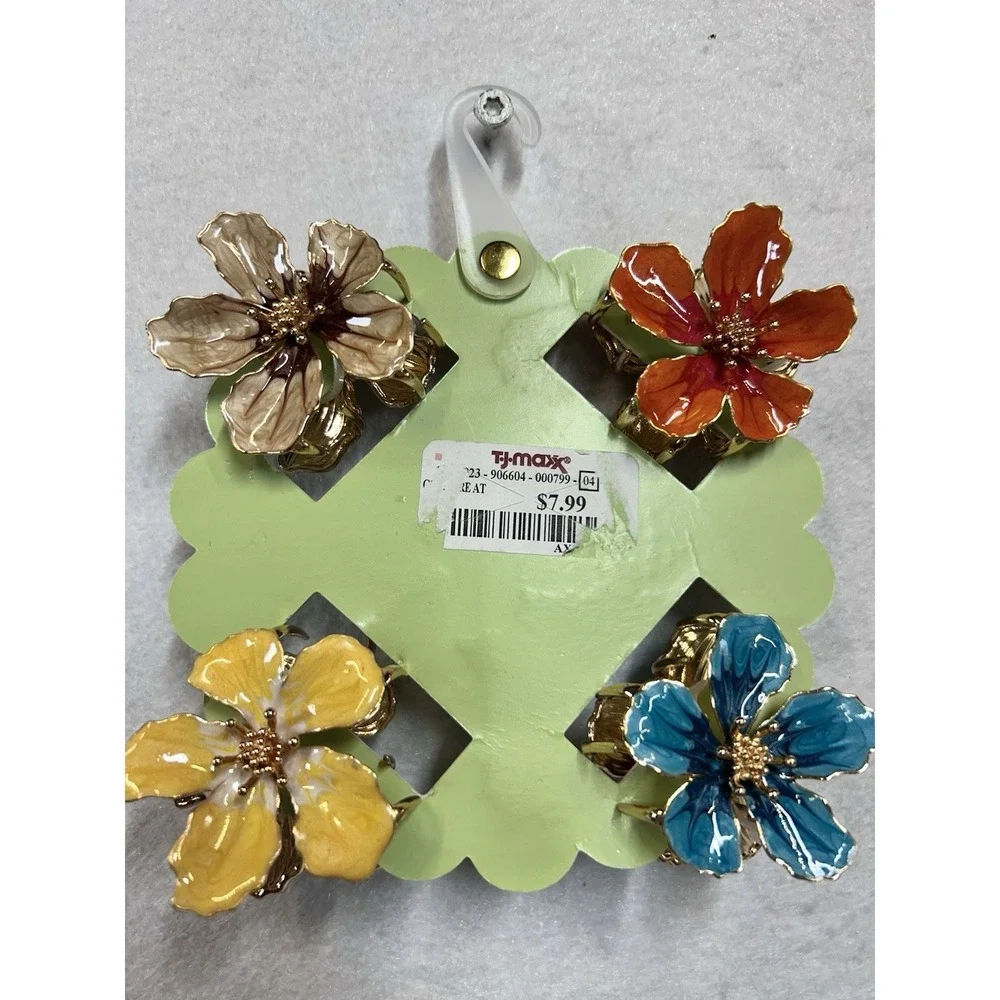 Natasha Enamel Flower Claw Hair Clips NWT 4 Pack